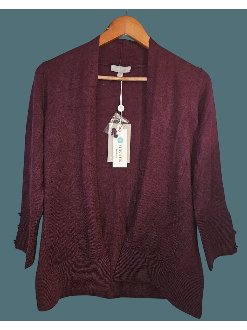 Evolution By Cyrus Open Front Cardigan 3/4 Sleeves Accent Buttons Women XS